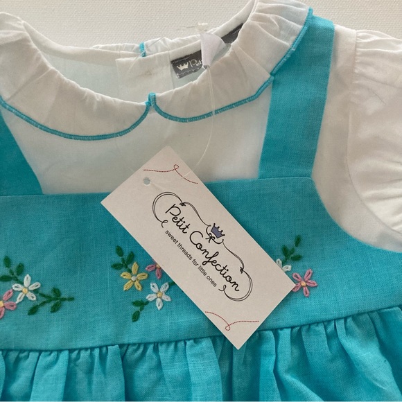 Petit Confection Baby Girl 9 Month Linen Romper Spring Summer Flower Embroidered - Picture 5 of 7